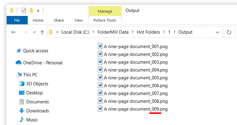 Output files with 3-digit numbers at the end of the filename
