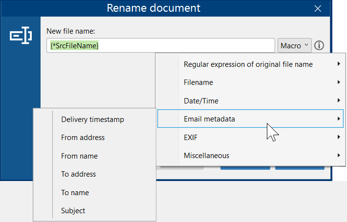 Rename document automatically using email metadata