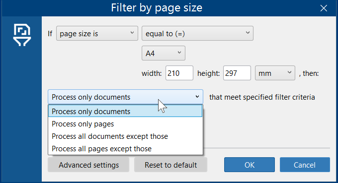 Filter incoming files by paper size