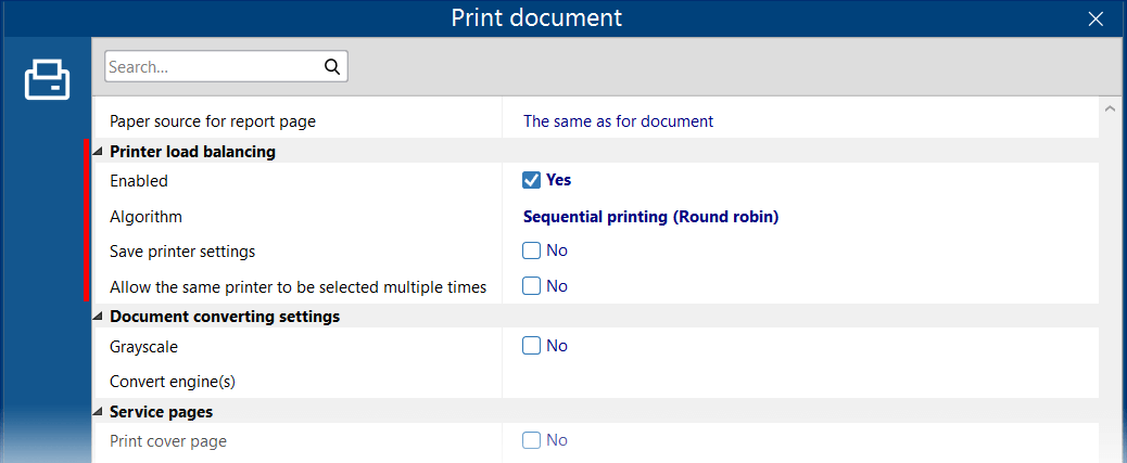 Least loaded printer or Sequential printing (Round Robin)