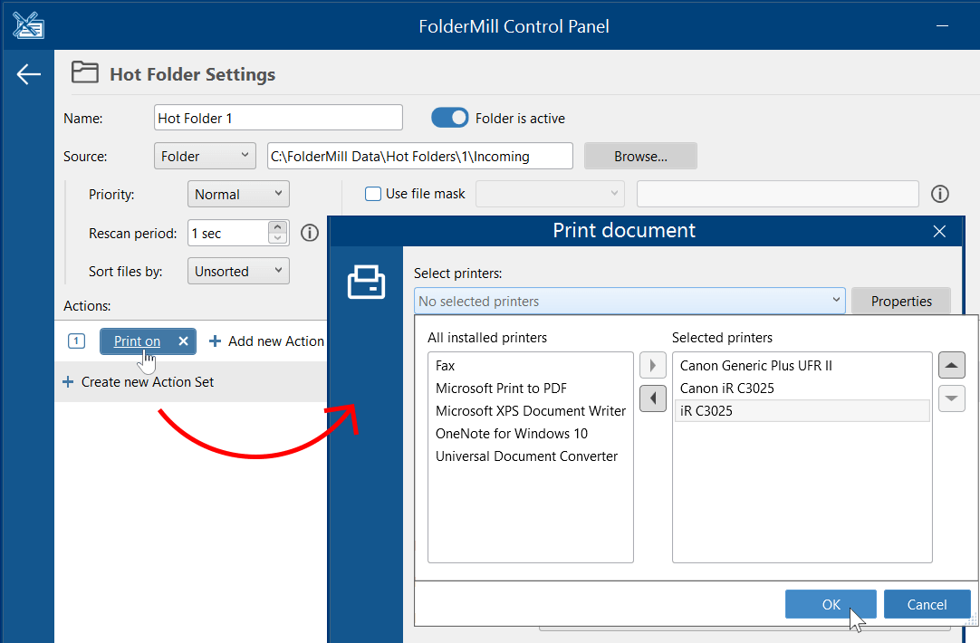 Printer load balancing in FolderMill: Set a range of printer to be used 