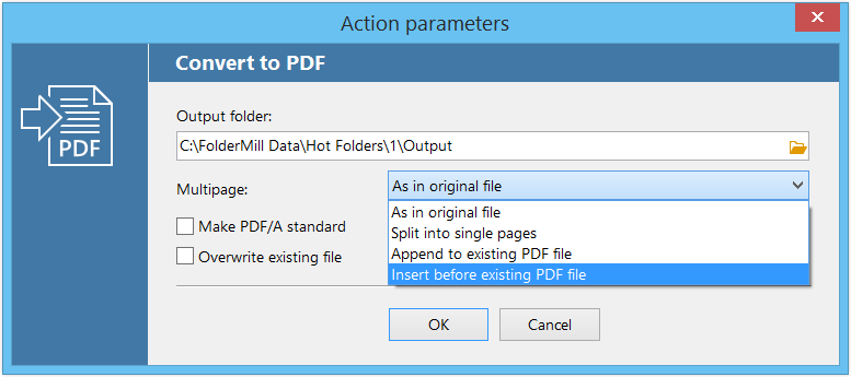 Merge PDF files with FolderMill